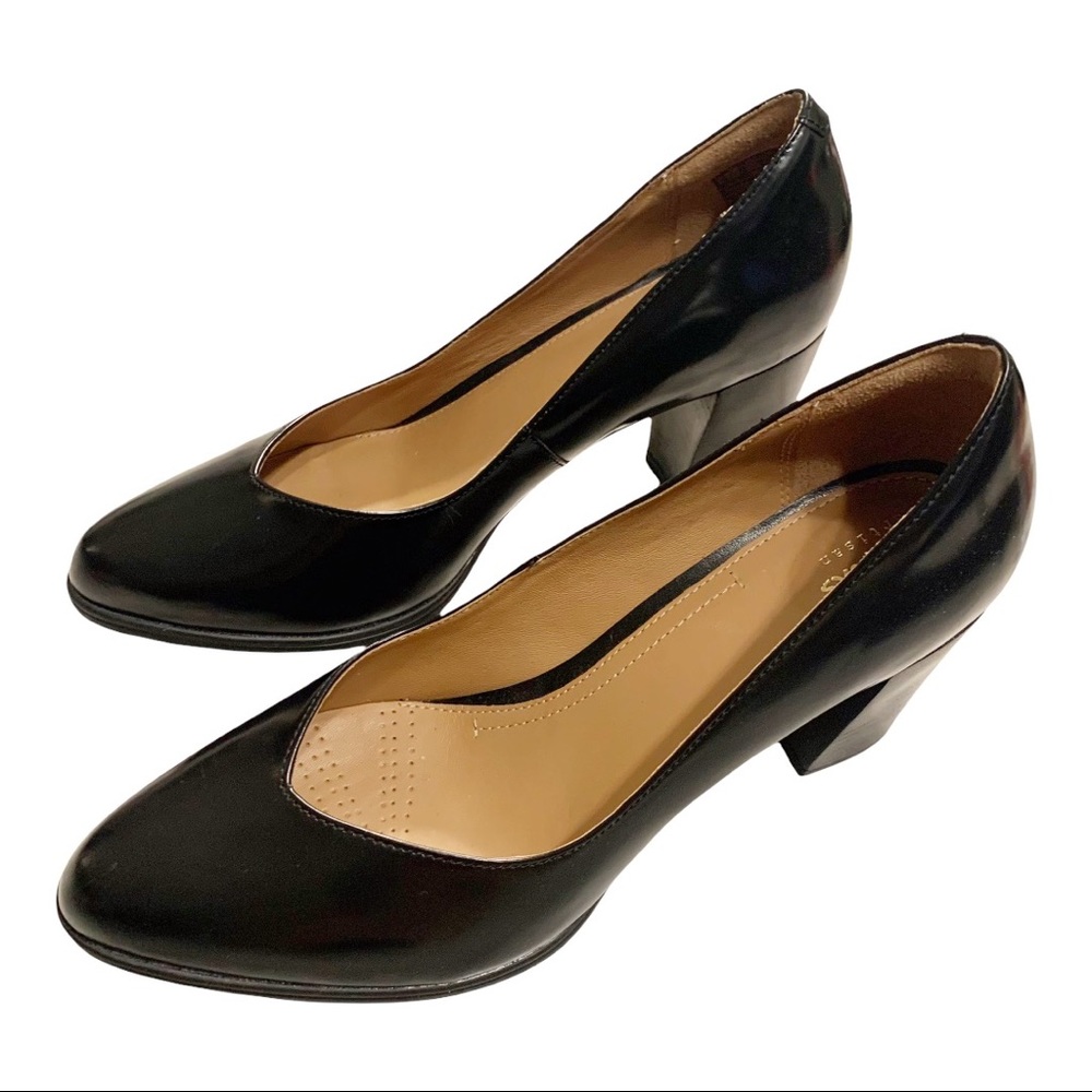 Clarks Artisan Black Leather Block Heel Pumps